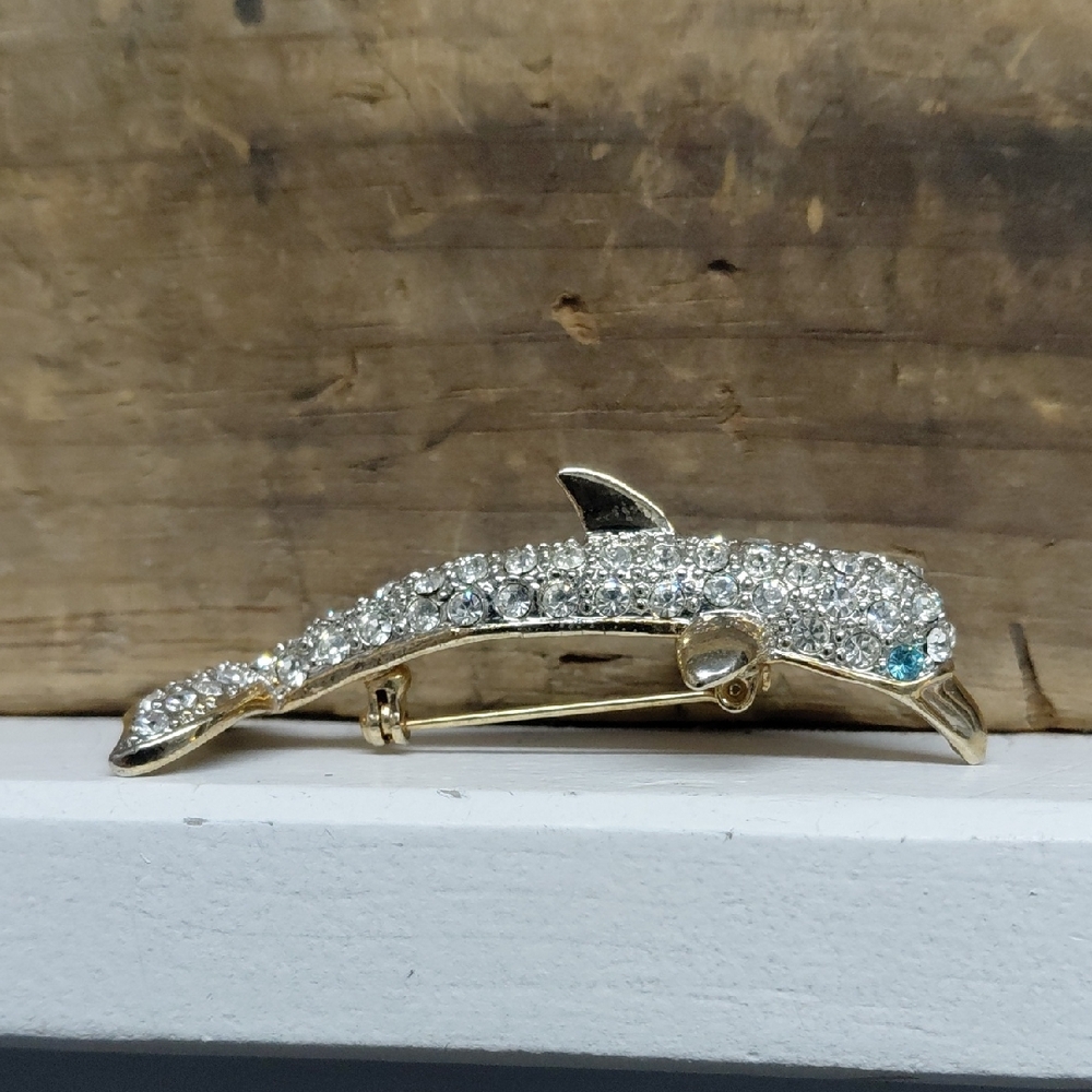 Vintage Dolphin Brooch with Crystals